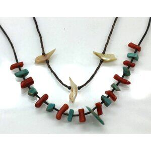 925 STERLING turquoise, red coral, MoP Native American fetish necklaces VINTAGE